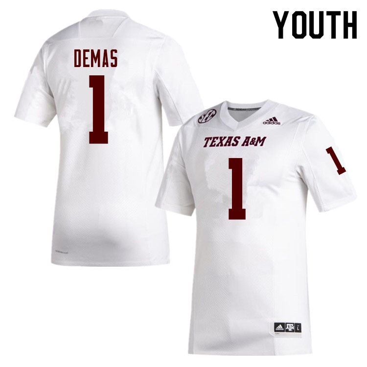 Youth #1 Demond Demas Texas A&M Aggies College Football Jerseys Sale-White